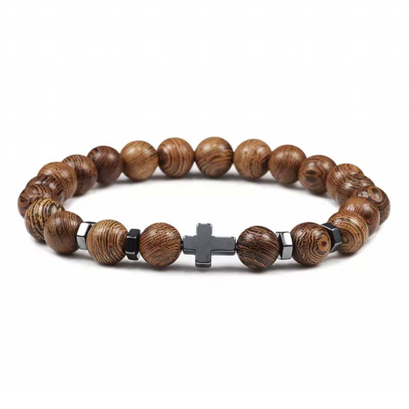 Natural Stone Cross Beaded Bracelet – Unisex Faith & Style