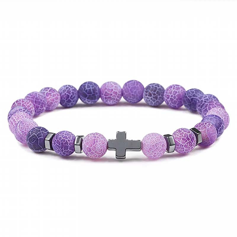 Natural Stone Cross Beaded Bracelet – Unisex Faith & Style