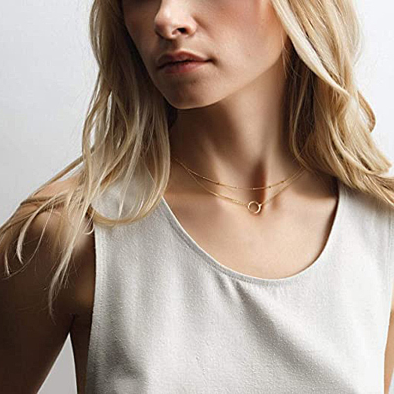 Double-Layer Round Ring Necklace – Elegant Alloy Jewelry for Women