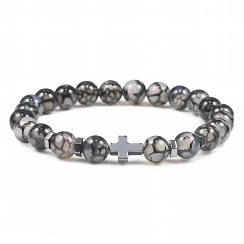 Natural Stone Cross Beaded Bracelet – Unisex Faith & Style
