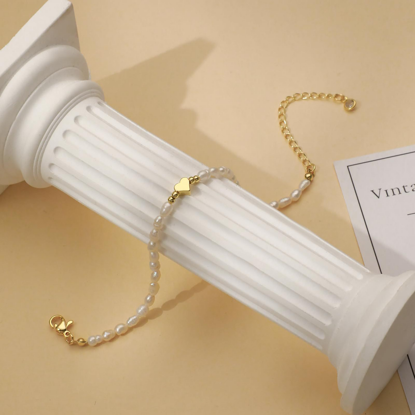 Elegant Heart Pearl Chain Bracelet – Timeless Gold & Silver Design