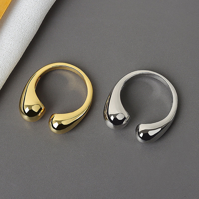 Elegant Water Drop Ring – Adjustable Copper Jewelry in Gold & Platinum