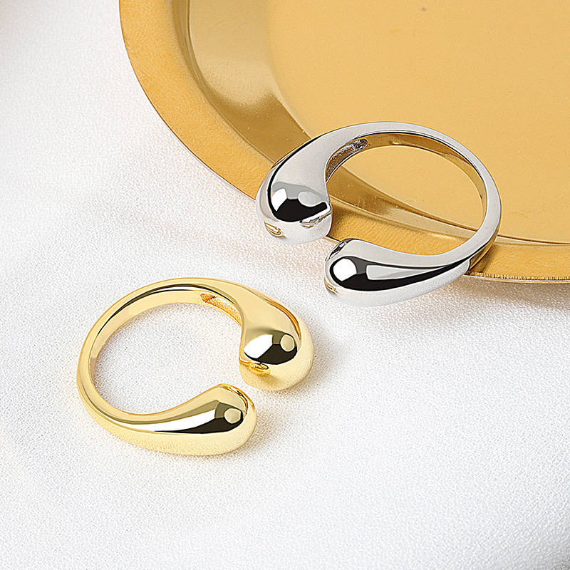 Elegant Water Drop Ring – Adjustable Copper Jewelry in Gold & Platinum