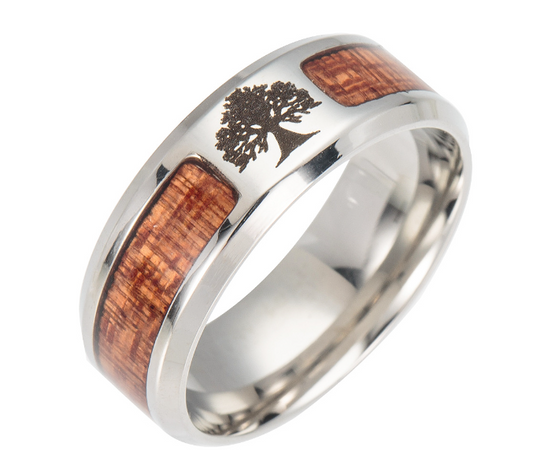 Wood & Steel Tree Ring – Unisex Nature-Inspired Jewelry