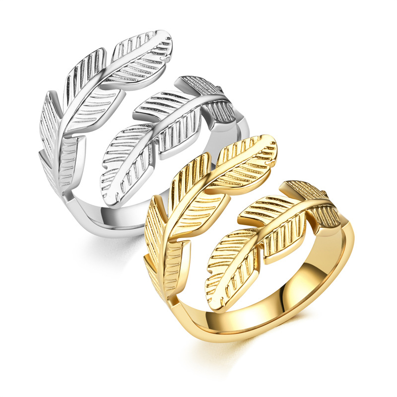 Feather Open Ring – Adjustable Titanium Steel Jewelry in Gold & Silver