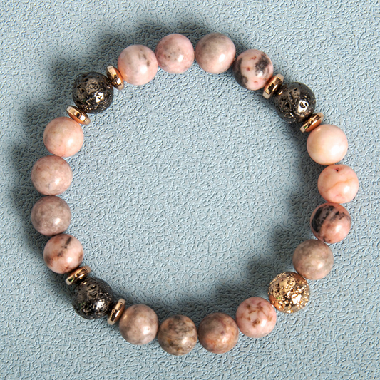 Zebra Stone & Haematite Beaded Bracelet – Natural Energy Jewelry