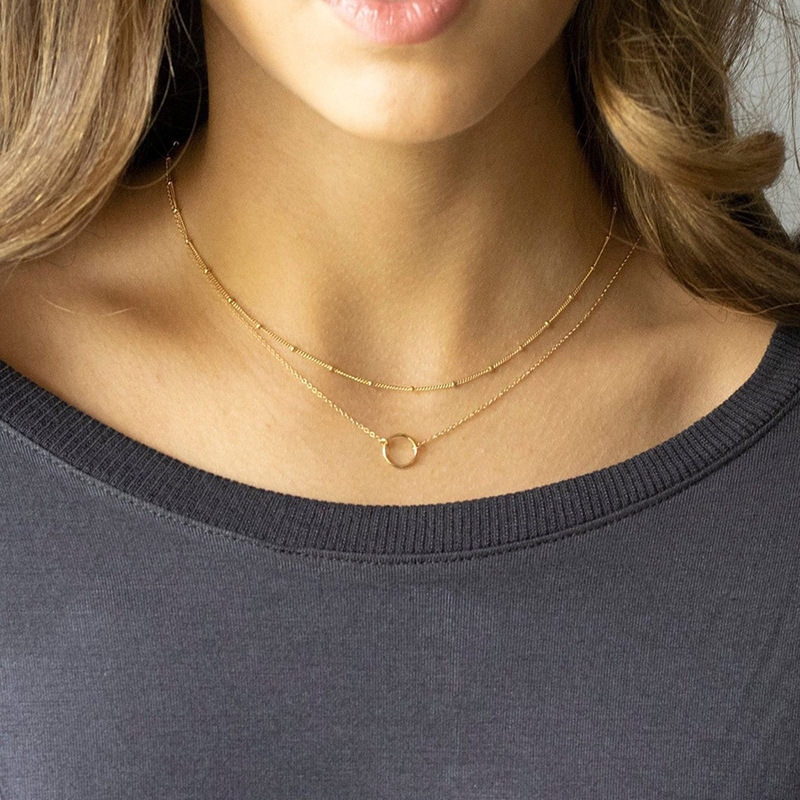 Double-Layer Round Ring Necklace – Elegant Alloy Jewelry for Women
