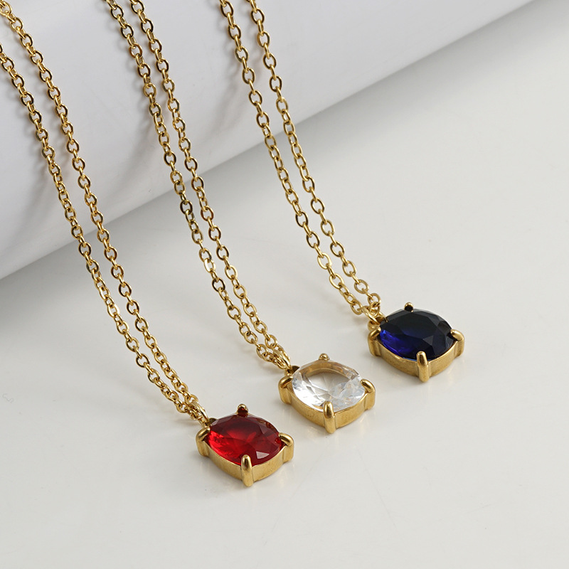 Irregular Zircon Pendant Necklace – Elegant Stainless Steel Jewelry