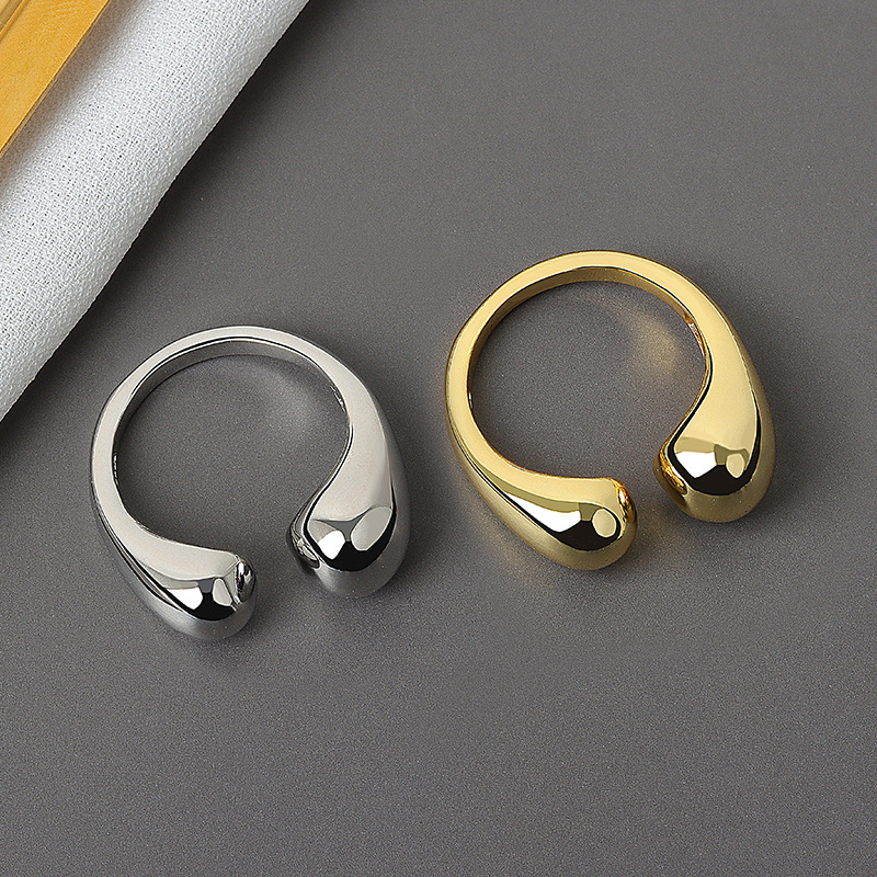 Elegant Water Drop Ring – Adjustable Copper Jewelry in Gold & Platinum