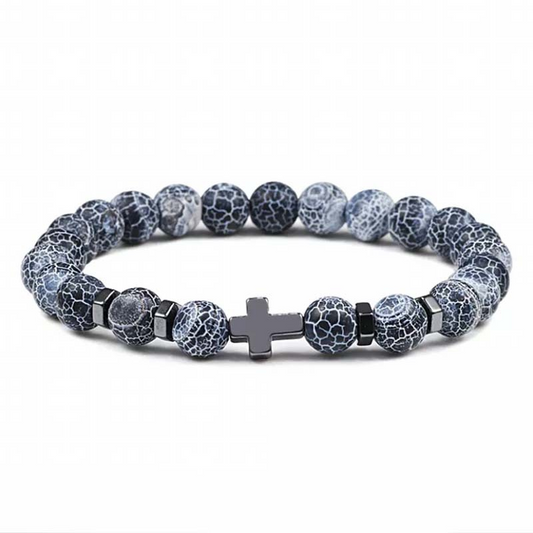 Natural Stone Cross Beaded Bracelet – Unisex Faith & Style