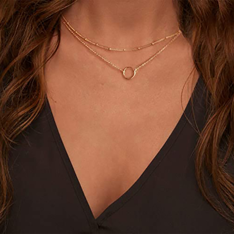 Double-Layer Round Ring Necklace – Elegant Alloy Jewelry for Women