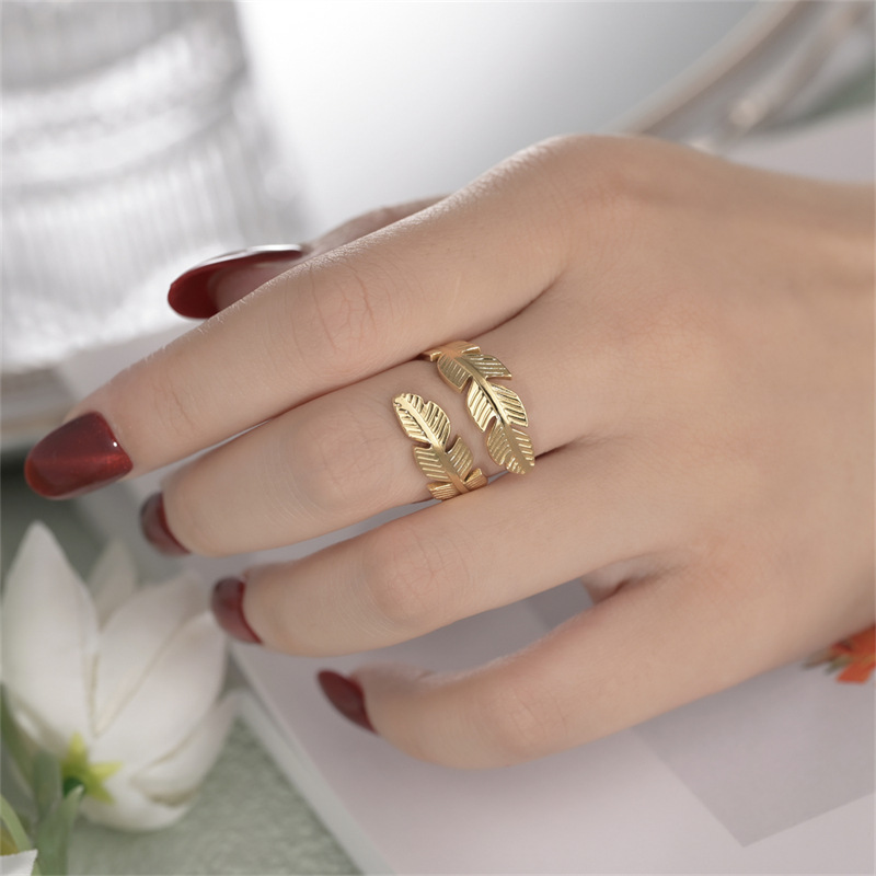 Feather Open Ring – Adjustable Titanium Steel Jewelry in Gold & Silver