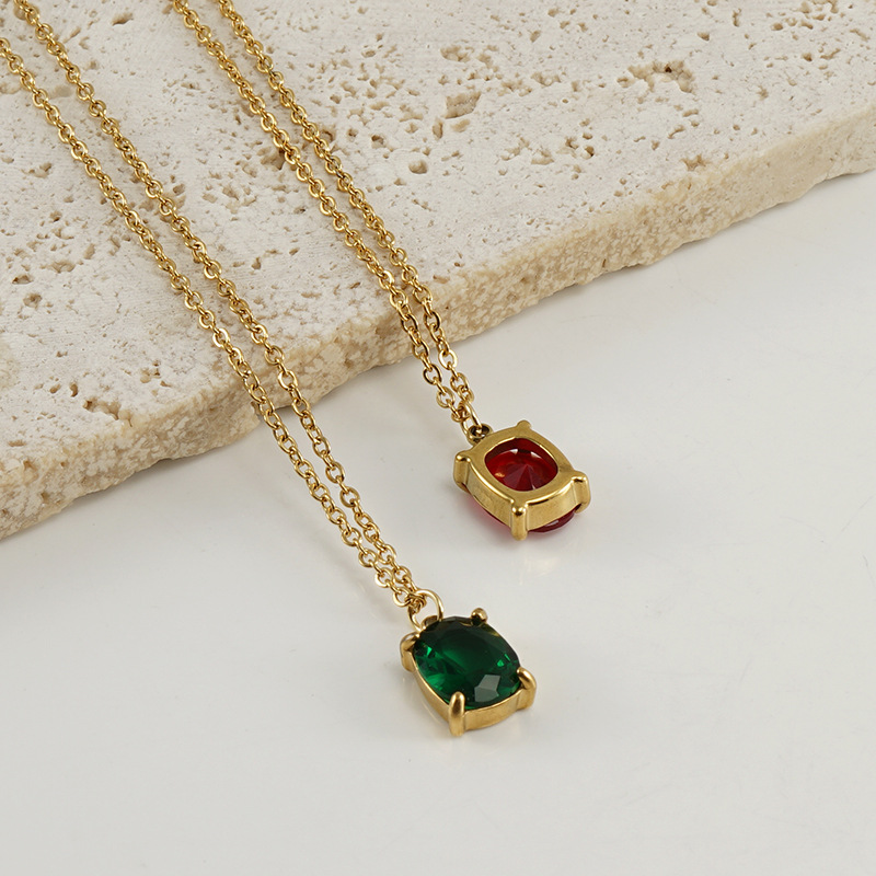 Irregular Zircon Pendant Necklace – Elegant Stainless Steel Jewelry