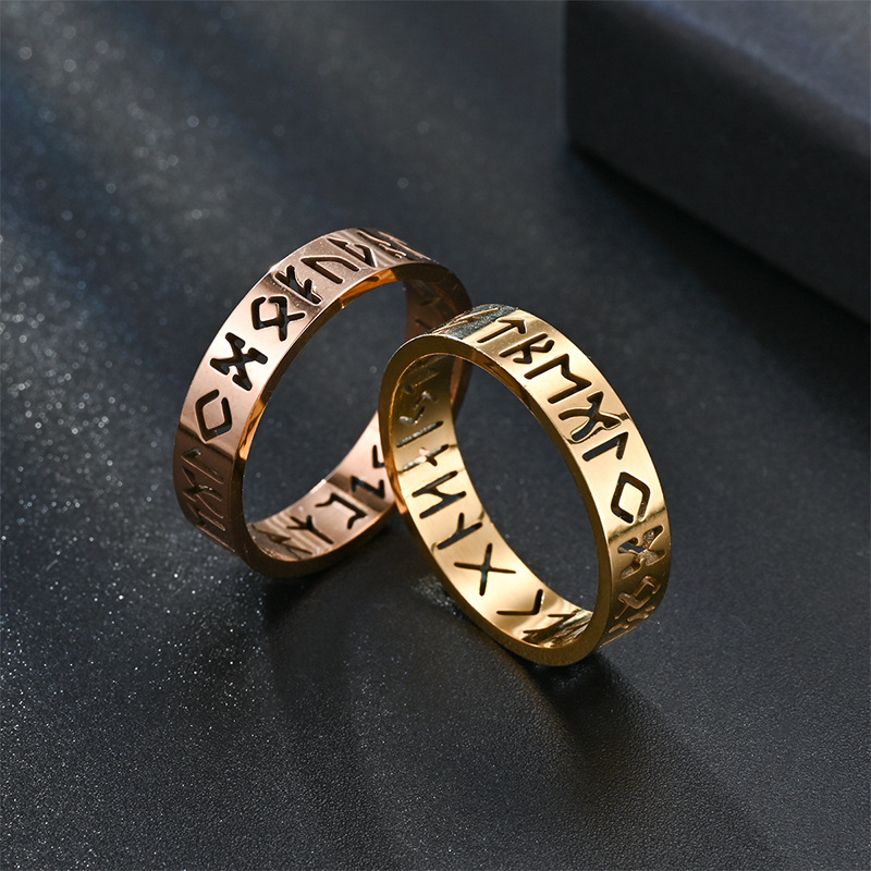 Viking Rune Titanium Steel Ring – Unisex Norse-Inspired Jewelry