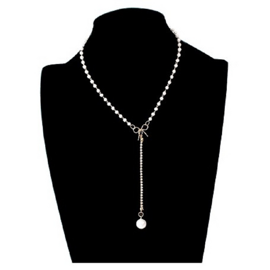 Graceful Bow & Pearl Tassel Necklace – Elegant Alloy Jewelry for Women