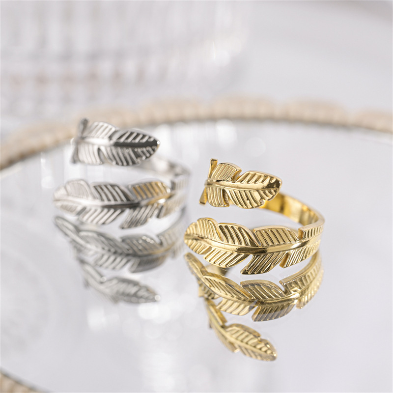 Feather Open Ring – Adjustable Titanium Steel Jewelry in Gold & Silver