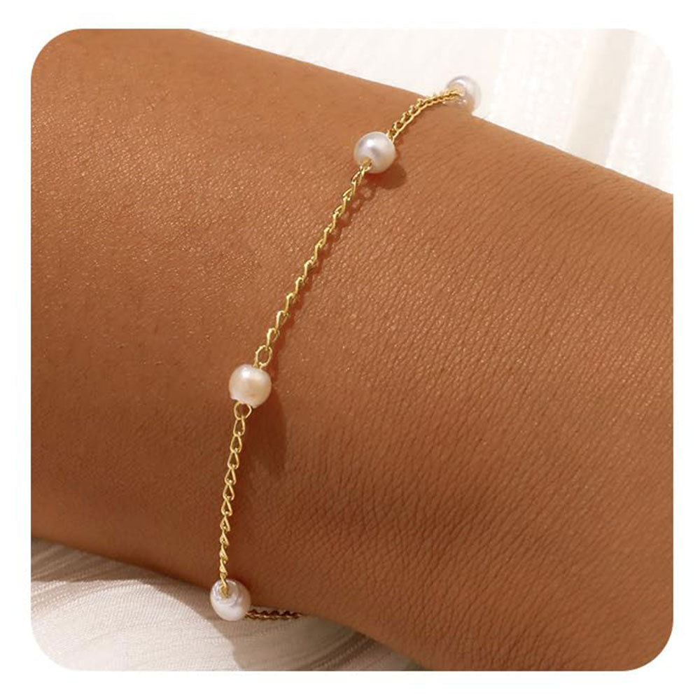 Elegant Heart Pearl Chain Bracelet – Timeless Gold & Silver Design