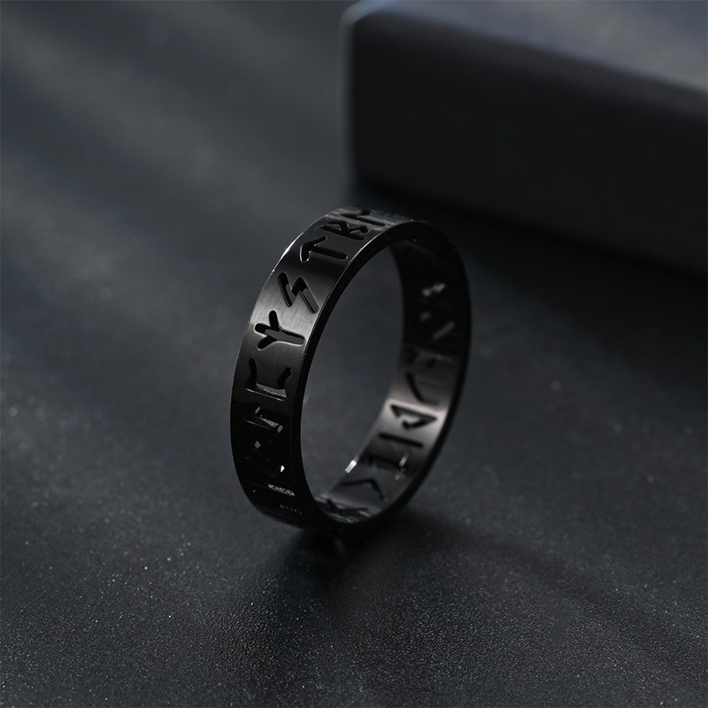 Viking Rune Titanium Steel Ring – Unisex Norse-Inspired Jewelry