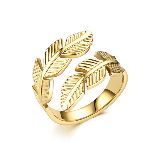 Feather Open Ring – Adjustable Titanium Steel Jewelry in Gold & Silver