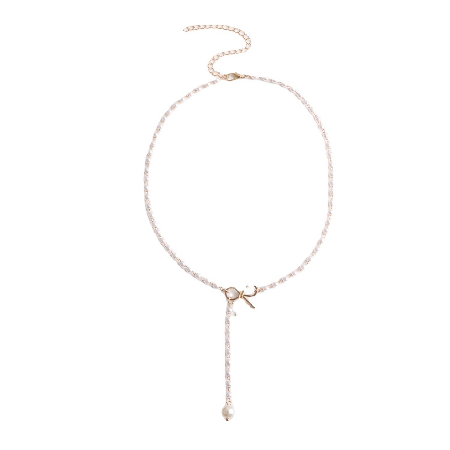 Graceful Bow & Pearl Tassel Necklace – Elegant Alloy Jewelry for Women