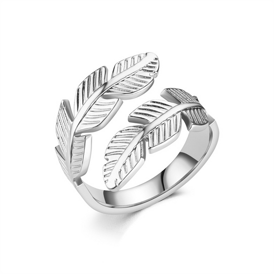 Feather Open Ring – Adjustable Titanium Steel Jewelry in Gold & Silver