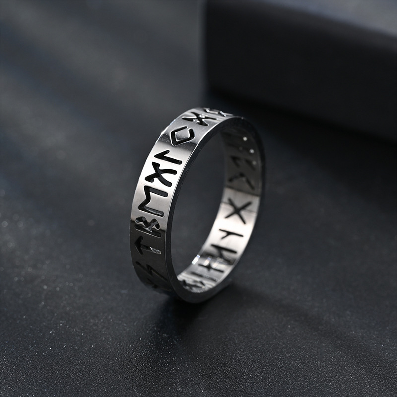 Viking Rune Titanium Steel Ring – Unisex Norse-Inspired Jewelry