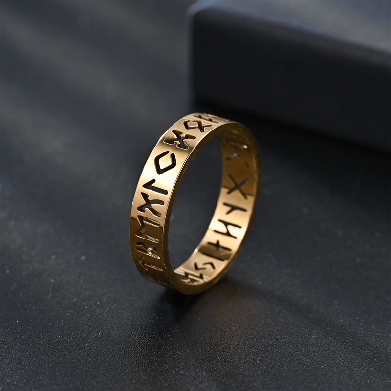 Viking Rune Titanium Steel Ring – Unisex Norse-Inspired Jewelry
