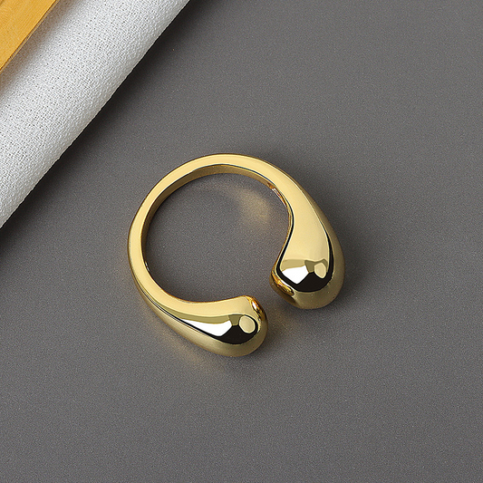 Elegant Water Drop Ring – Adjustable Copper Jewelry in Gold & Platinum